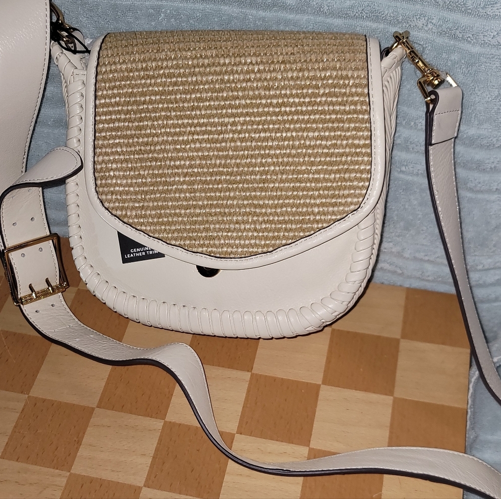 Aimee KestenWhite and Natural Straw Crossbody Bag - Classic Womens Shoulder Bag